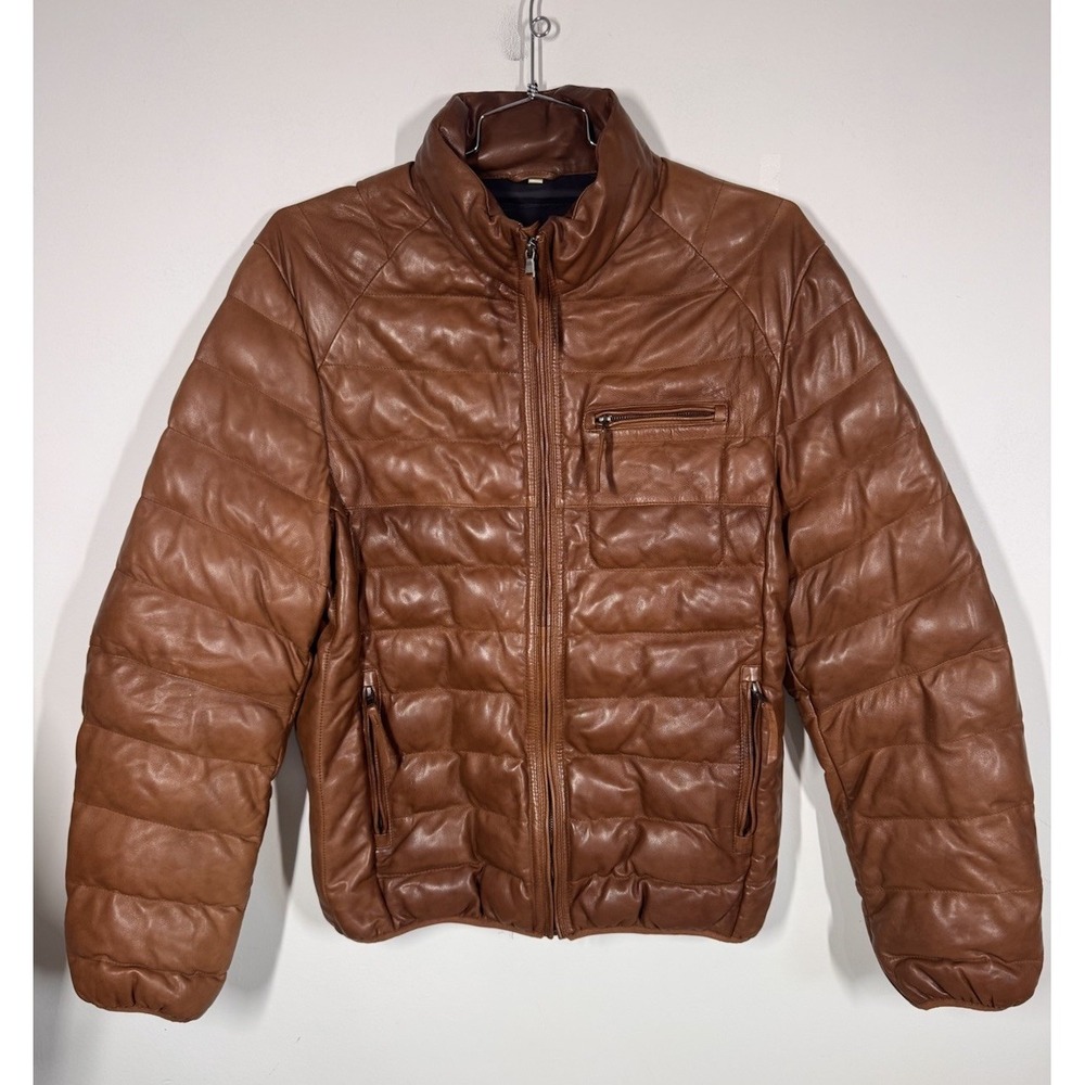 Scully Cognac Ribbed SoftLambskin Leather Puffer Jacket Mens XL Cowboy Western